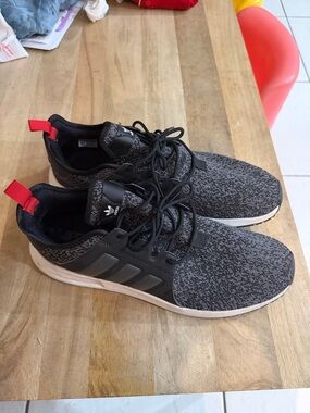 adidas Men's Black/Grey Knit Sneakers with Red Heel Tab